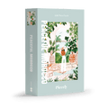 Peaceful Morocco 1000-piece jigsaw puzzle by Piecely, featuring a woman posing among plants in a cozy courtyard. Inspirerat av Marocko — pussel för vuxna.