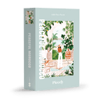 Peaceful Morocco 1000-piece jigsaw puzzle by Piecely, featuring a woman posing among plants in a cozy courtyard. Inspirerat av Marocko — pussel för vuxna.